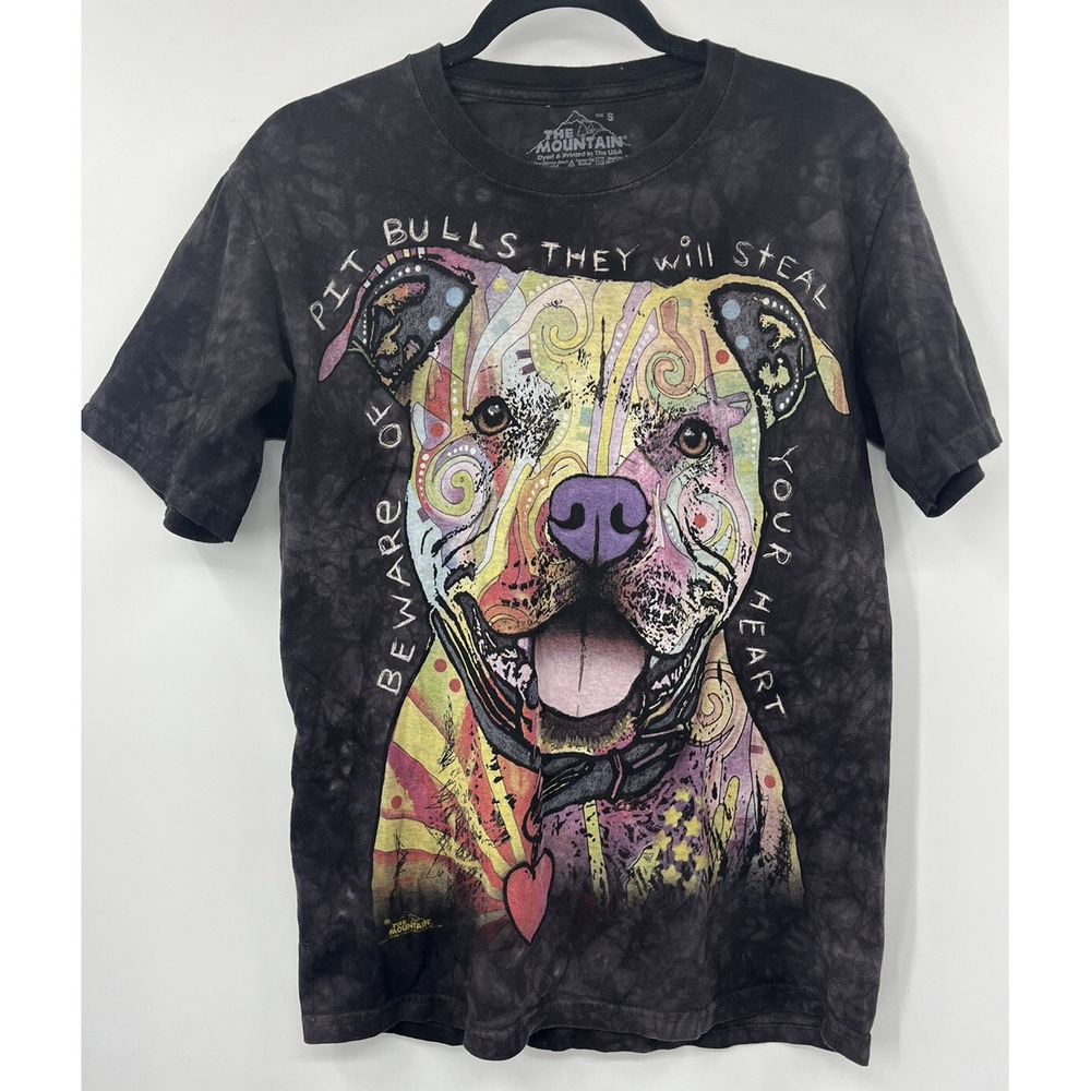 Pitbull Tie-Dye T-Shirt The Mountain Dog Graphic Tee Short Sleeve Size Small
